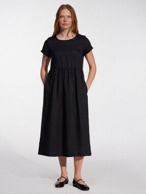 Pyne & Smith Tea Dress European Flax Linen Black Women’s XS Minimalist